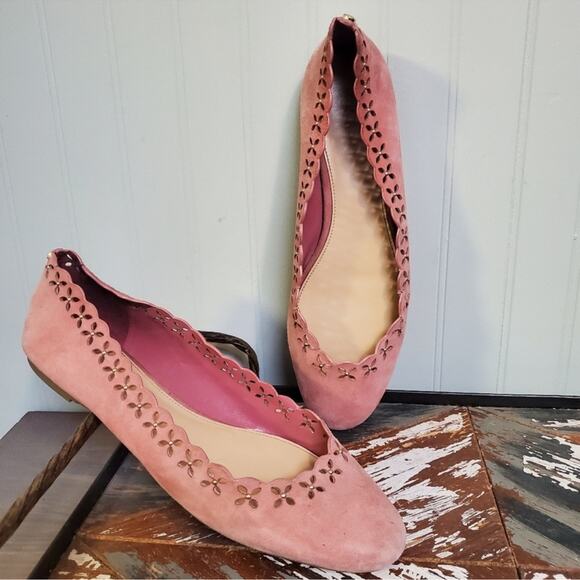 Michael MK Flats Thalia Pink Suede Scalloped Ballet Style - Picture 1 of 5